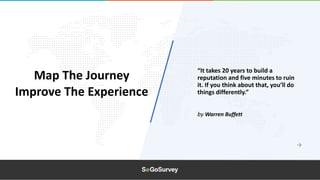 Map The Journey
Improve The Experience
by Warren Buffett
“It takes 20 years to build a
reputation and five minutes to ruin
it. If you think about that, you’ll do
things differently.”
 