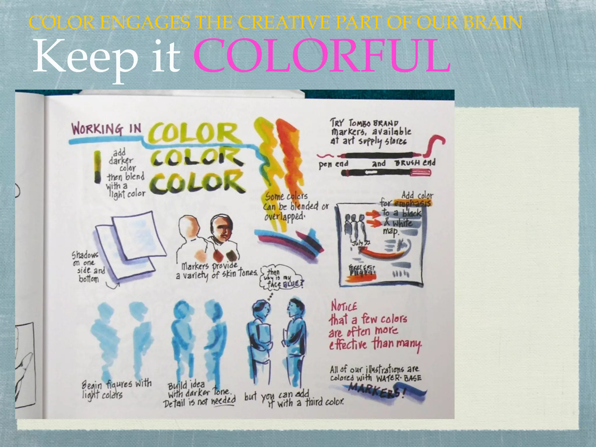 COLOR ENGAGES THE CREATIVE PART OF OUR BRAIN

Keep it COLORFUL
 