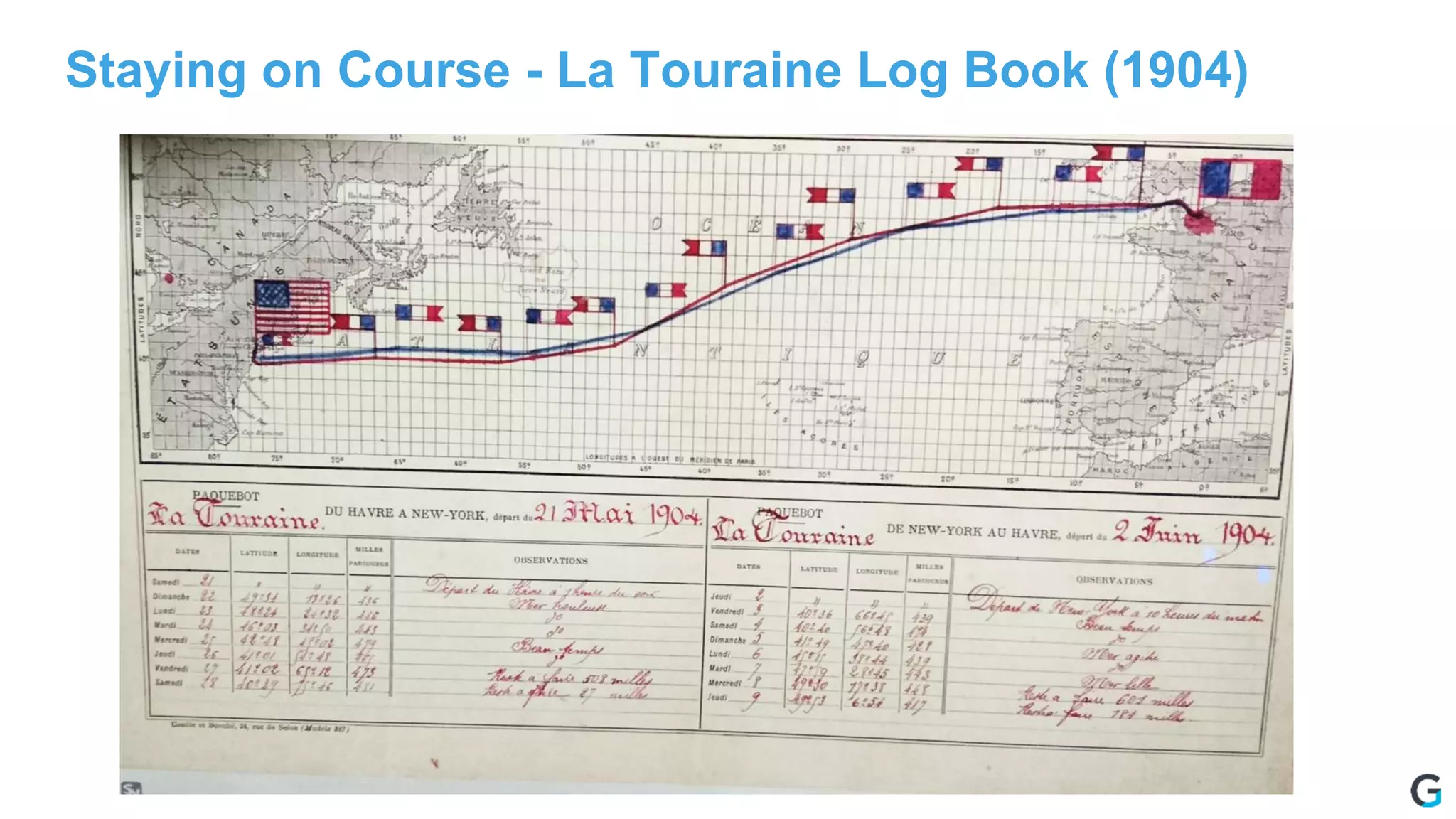 Staying on Course - La Touraine Log Book (1904)
 