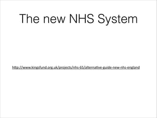 The new NHS System

h"p://www.kingsfund.org.uk/projects/nhs-­‐65/alterna;ve-­‐guide-­‐new-­‐nhs-­‐england	
  

 
