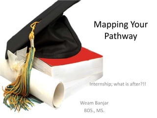 Mapping Your
       Pathway



   Internship; what is after?!!


Weam Banjar
 BDS., MS.
 