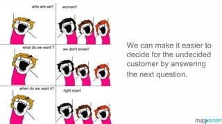 We can make it easier to
decide for the undecided
customer by answering
the next question.
 