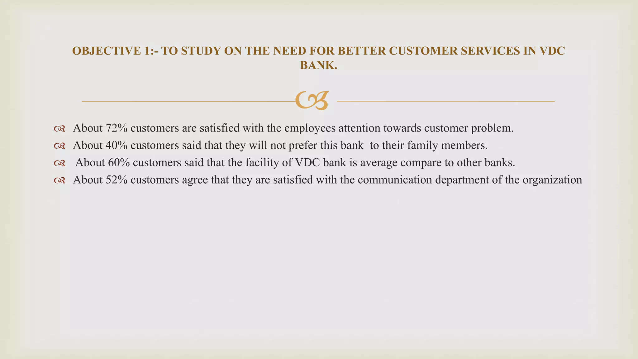 Ppt on need for better customer services in VDC bank