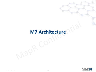 34©MapR Technologies - Confidential
M7: Fileservers Serve Regions
 Region lives entirely inside a container
– Does not coordinate through ZooKeeper
 Containers support distributed transactions
– with replication built-in
 Only coordination in the system is for splits
– Between region-map and data-container
– already solved this problem for files and its chunks
 