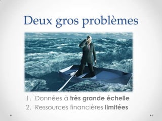 Deux gros problèmes
1. Données à très grande échelle
2. Ressources financières limitées
4
 