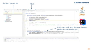 29
Project structure Main
Call map task and Reduce Task to
perform mapReduce fn
Environnement
 