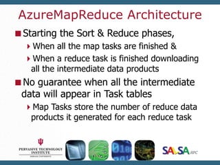 AzureMapReduce Architecture<br />Starting the Sort & Reduce phases, <br />When all the map tasks are finished &<br />When ...