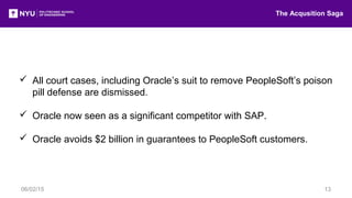  All court cases, including Oracle’s suit to remove PeopleSoft’s poison
pill defense are dismissed.
 Oracle now seen as ...