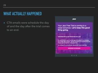 29
WHAT ACTUALLY HAPPENED
▸ CTA emails were schedule the day
of and the day after the trial comes
to an end.
 