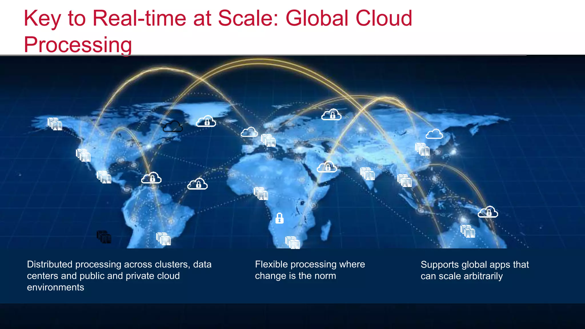 © 2016 MapR Technologies 4© 2016 MapR Technologies 4
Flexible processing where
change is the norm
Distributed processing across clusters, data
centers and public and private cloud
environments
Supports global apps that
can scale arbitrarily
Key to Real-time at Scale: Global Cloud
Processing
 