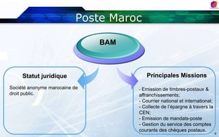 PosteMarocBAMPrincipales MissionsEmission de timbres-postaux & affranchissements;