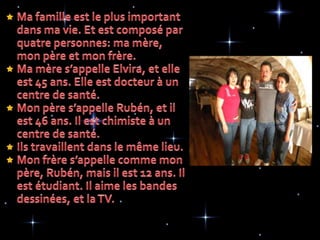 Je parle anglais, espagnol, et actuellement, je suis en classe de français et d’allemande. Je suisd’unepetitetailleet je suismaigre. 