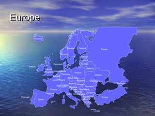 Europe
Iceland

Sweden

Finland

Russia

Norway
Estonia
Latvia
Denmark
Ireland

Portugal

Lithuania

Belarus
United
Netherlands
Kingdom
Poland
Germany
Ukraine
Belgium
Czech Rep.
Luxembourg
Slovakia
Moldova
Austria Hungary
Switzerland
Romania
Slovenia
Croatia Yugoslavia
France
Bosnia/
Bulgaria
Andorra
Italy Herzegovina
Macedonia
Turkey
Albania
Spain
Greece

Crete

Georgia

 