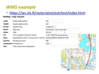 WMS	
  example	
  
§  hTps://ws.nls.ﬁ/rasteriaineistot/test/index.html	
  
 