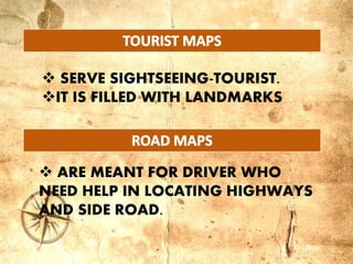  ARE MEANT FOR DRIVER WHO
NEED HELP IN LOCATING HIGHWAYS
AND SIDE ROAD.
 SERVE SIGHTSEEING-TOURIST.
IT IS FILLED WITH LANDMARKS
 