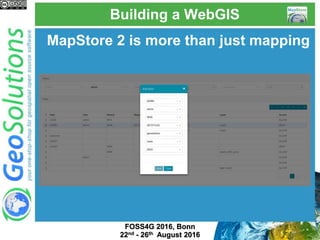 Building a WebGIS
The L&F has been done with care
Check it live at http://lf.mapstore2.geo-solutions.it/samples
 