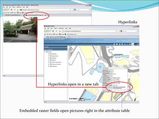 Hyperlinks Hyperlinks open in a new tab Embedded raster fields open pictures right in the attribute table 