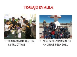 TRABAJO EN AULA 
• TRABAJANDO TEXTOS 
INSTRUCTIVOS 
• NIÑOS DE ZONAS ALTO 
ANDINAS-PELA 2011 
 