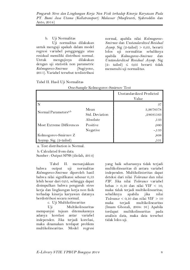 Pengaruh Stres dan Lingkungan Kerja Non Fisik terhadap ...