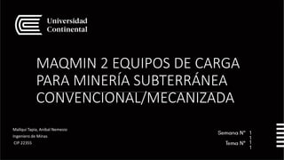 MAQMIN 2 EQUIPOS DE CARGA
PARA MINERÍA SUBTERRÁNEA
CONVENCIONAL/MECANIZADA
Mallqui Tapia, Aníbal Nemesio
Ingeniero de Minas
CIP 22355
1
1
1
1
 