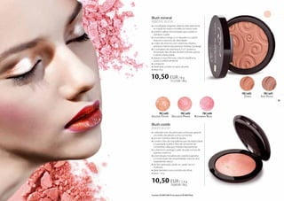 Blush mineral 
MINERAL BLUSH 
»»a tonalidade elegante salienta delicadamente 
as maçãs do rosto e modela os rostos ovais 
»»contém safiras micronizadas que cuidam e 
hidratam a pele 
»»a turmalina corrige a cor da pele e o caolim 
absorve o excesso de oleosidade 
»»o óleo de oliva (rico em vitaminas, fósforo, 
potássio e ferro) rejuvenesce, hidrata e protege 
»»o complexo de vitamina A, E e F acelera a 
renovação das células da pele e ainda suaviza 
e dá-lhe elasticidade 
»»graças à nova fórmula, o blush espalha-se 
suave e uniformemente 
»»compacto 
»»destinado a todos os tipos de pele 
»»peso: 8 g 
10,50 EUR / 8 g 
131,25 EUR / 100 g 
FM | nr01 
Sun Touch 
FM | nr02 
Coral 
FM | nr05 
FM | nr03 
Blush cozido 
BAKED BLUSH 
»»o elevado teor de partículas luminosas garante 
um brilho de pérola e uma cor bonita 
»»rico em nutritivo óleo de jojoba 
»»contém óleo de macadâmia que dá elasticidade 
e suavidade à pele e óleo de sementes de 
Limnanthes alba que hidrata intensamente 
»»a vitamina E protege a pele da ação nociva de 
agentes externos 
»»a tecnologia inovadora de cozedura garante 
a conservação das propriedades naturais dos 
ingredientes ativos 
»»de fácil aplicação, pode ser usado seco e 
molhado 
»»ideal também como sombra de olhos 
»»peso: 1,4 g 
10,50 EUR / 1,4 g 
750,00 EUR / 100 g 
Golden Toffee 
Delicious Papaya 
FM | nr04 
Blooming Rose 
Os produtos FM GROUP MAKE UP são originais do FM GROUP World. 
23 
 