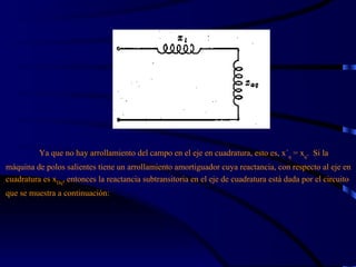 Ya que no hay arrollamiento del campo en el eje en cuadratura, esto es, x´ q  = x q .  Si la máquina de   polos salientes tiene un arrollamiento amortiguador cuya reactancia, con respecto al eje en cuadratura es x Dq , entonces la reactancia subtransitoria en el eje de cuadratura está dada por el circuito que se muestra a continuación: 