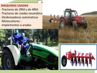 MAQUINAS USADAS
-Tractores de 2RM y de 4RM
-Tractores de ruedas neumáticas
-Desbrozadoras automaticas
-Motocultores :
-Implementos o arados
 