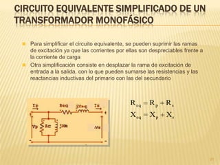 RELACIÓN DE TRANSFORMACIÓN (I)
21
 La relación de transformación
es el principal parámetro que
define a un transformador, y
es la relación que hay entre
las fuerzas electromotrices en
el primario y secundario
Δt
ΔΦ
Nε pp
Δt
ΔΦ
Nε ss
s
p
s
p
t
N
N
ε
ε
mr
 
