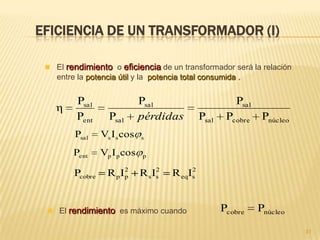 31
DIAGRAMA VECTORIAL DE UN
TRANSFORMADOR MONOFÁSICO CON CARGA (I)
 Una vez hallado el circuito equivalente de un transformador monofásico,
veremos como se comporta al ponerle cargas de diferente naturaleza.
Nos interesa conocer como son las FEM en el primario y secundario
comparadas con las tensiones Vs y Vp . (idealmente serán iguales al no
existir pérdidas)
 