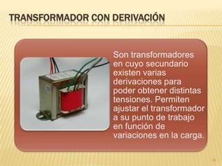 34
DIAGRAMA VECTORIAL DE UN TRANSFORMADOR
MONOFÁSICO CON CARGA (III)
 Normalmente se representa en
un mismo diagrama vectorial
tanto el primario como el
secundario
 En la imagen vemos el caso de
una carga inductiva, donde:
 Los factores de potencia
en el primario y en el
secundario son diferentes
 εs> Vs y Vp > εp
 εs y εp están relacionadas
a través de rt
 