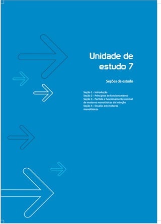 Unidade de
estudo 7
Seções de estudo
Seção 1 - Introdução
Seção 2 - Princípios de funcionamento
Seção 3 - Partida e funcionamento normal
de motores monofásicos de indução
Seção 4 - Ensaios em motores
monofásicos

 