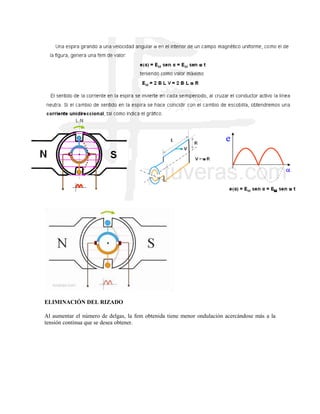 ELIMINACIÓN DEL RIZADO

Al aumentar el número de delgas, la fem obtenida tiene menor ondulación acercándose más a la
tensión continua que se desea obtener.
 