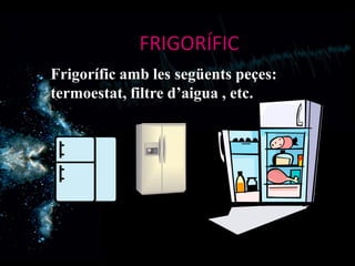 FRIGORÍFIC
Frigorífic amb les següents peçes:
termoestat, filtre d’aigua , etc.
 
