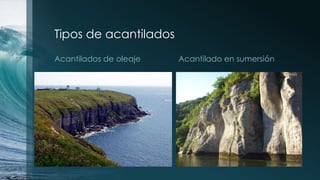 Tipos de acantilados
Acantilados de oleaje Acantilado en sumersión
 