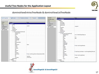 Useful Tree Nodes for the Application Layout
17
DemoXPage618 & DemoXPage619
dominoViewEntriesTreeNode & dominoViewListTreeNode
 