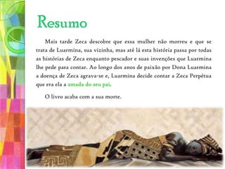 ResumoO texto é composto de oito capítulos. Cada um deles é introduzido por um dos “ditos” do avô Celestiano, muitos deles supostamente baseados em provérbios da nação macua, uma das etnias mais antigas, ao norte de Moçambique. A personagem do avô (primeira geração), um mais velho, guarda a ligação com a herança ancestral na qual estão plantadas as raízes de um povo. Explicitados pelo narrador em primeira pessoa, os saberes dos antigos encontram-se espalhados ao longo de toda a obra.