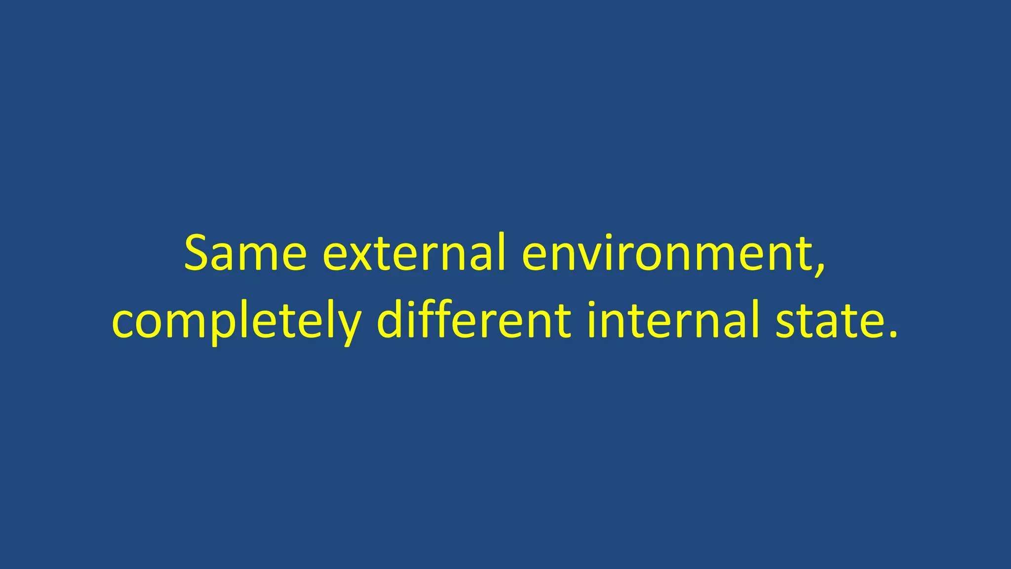 Same external environment,
completely different internal state.
 