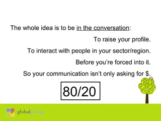 The whole idea is to be  in the conversation : To raise your profile. To interact with people in your sector/region. Befor...