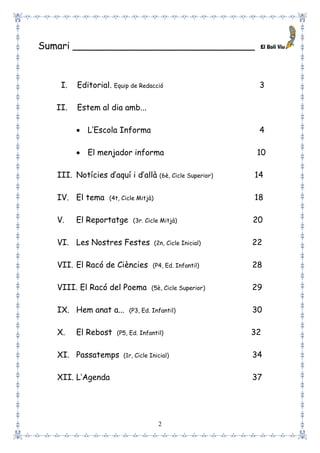 2
Sumari ______________________________
I. Editorial. Equip de Redacció 3
II. Estem al dia amb...
 L’Escola Informa 4
 E...