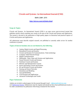 Circuits and Systems: An International Journal (CSIJ)