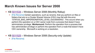 Copyright © 2022 Ivanti. All rights reserved.
March Known Issues for Server 2008
 KB 5011534 – Windows Server 2008 (Month...