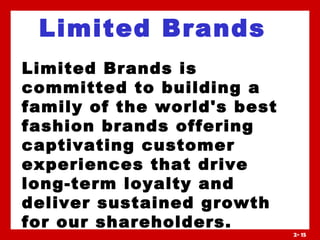 Limited Brands Limited Brands is committed to building a family of the world's best fashion brands offering captivating customer experiences that drive long-term loyalty and deliver sustained growth for our shareholders. 