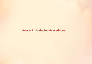 Annexe 1: List des Entités en Afrique
 