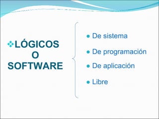 LÓGICOS O SOFTWARE De sistema De programación De aplicación Libre 
