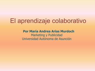 El aprendizaje colaborativo
    Por María Andrea Arias Murdoch
          Marketing y Publicidad
    Universidad Autónoma de Asunción
 