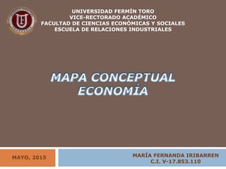 UNIVERSIDAD FERMÍN TORO
VICE-RECTORADO ACADÉMICO
FACULTAD DE CIENCIAS ECONÓMICAS Y SOCIALES
ESCUELA DE RELACIONES INDUSTRIALES
MARÍA FERNANDA IRIBARREN
C.I. V-17.853.110
MAYO, 2015
 