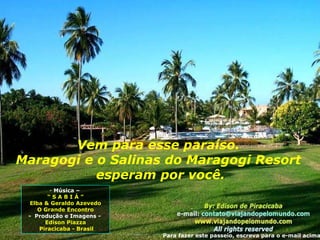 Venha . Música –  “  S A B I Á ” Elba & Geraldo Azevedo O Grande Encontro -  Produção e Imagens -  Edison Piazza Piracicaba - Brasil Vem para esse paraíso.  Maragogi e o Salinas do Maragogi Resort  esperam por você. Para fazer este passeio, escreva para o e-mail acima 