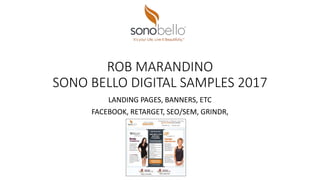ROB MARANDINO
SONO BELLO DIGITAL SAMPLES 2017
LANDING PAGES, BANNERS, ETC
FACEBOOK, RETARGET, SEO/SEM, GRINDR,
 