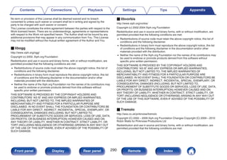 No term or provision of this License shall be deemed waived and no breach
consented to unless such waiver or consent shall be in writing and signed by the
party to be charged with such waiver or consent.
This License constitutes the entire agreement between the parties with respect to the
Work licensed herein. There are no understandings, agreements or representations
with respect to the Work not specified herein. The Author shall not be bound by any
additional provisions that may appear in any communication from You. This License
may not be modified without the mutual written agreement of the Author and You
o libogg
http://www.xiph.org/ogg/
Copyright (c) 2002, Xiph.org Foundation
Redistribution and use in source and binary forms, with or without modification, are
permitted provided that the following conditions are met:
0 Redistributions of source code must retain the above copyright notice, this list of
conditions and the following disclaimer.
0 Redistributions in binary form must reproduce the above copyright notice, this list
of conditions and the following disclaimer in the documentation and/or other
materials provided with the distribution.
0 Neither the name of the Xiph.org Foundation nor the names of its contributors may
be used to endorse or promote products derived from this software without
specific prior written permission.
THIS SOFTWARE IS PROVIDED BY THE COPYRIGHT HOLDERS AND
CONTRIBUTORS “AS IS” AND ANY EXPRESS OR IMPLIED WARRANTIES,
INCLUDING, BUT NOT LIMITED TO, THE IMPLIED WARRANTIES OF
MERCHANTABILITY AND FITNESS FOR A PARTICULAR PURPOSE ARE
DISCLAIMED. IN NO EVENT SHALL THE FOUNDATION OR CONTRIBUTORS BE
LIABLE FOR ANY DIRECT, INDIRECT, INCIDENTAL, SPECIAL, EXEMPLARY, OR
CONSEQUENTIAL DAMAGES (INCLUDING, BUT NOT LIMITED TO,
PROCUREMENT OF SUBSTITUTE GOODS OR SERVICES; LOSS OF USE, DATA,
OR PROFITS; OR BUSINESS INTERRUPTION) HOWEVER CAUSED AND ON
ANY THEORY OF LIABILITY, WHETHER IN CONTRACT, STRICT LIABILITY, OR
TORT (INCLUDING NEGLIGENCE OR OTHERWISE) ARISING IN ANY WAY OUT
OF THE USE OF THIS SOFTWARE, EVEN IF ADVISED OF THE POSSIBILITY OF
SUCH DAMAGE.
o libvorbis
http://www.xiph.org/vorbis/
Copyright (c) 2002-2004 Xiph.org Foundation
Redistribution and use in source and binary forms, with or without modification, are
permitted provided that the following conditions are met:
0 Redistributions of source code must retain the above copyright notice, this list of
conditions and the following disclaimer.
0 Redistributions in binary form must reproduce the above copyright notice, this list
of conditions and the following disclaimer in the documentation and/or other
materials provided with the distribution.
0 Neither the name of the Xiph.org Foundation nor the names of its contributors may
be used to endorse or promote products derived from this software without
specific prior written permission.
THIS SOFTWARE IS PROVIDED BY THE COPYRIGHT HOLDERS AND
CONTRIBUTORS “AS IS” AND ANY EXPRESS OR IMPLIED WARRANTIES,
INCLUDING, BUT NOT LIMITED TO, THE IMPLIED WARRANTIES OF
MERCHANTABILITY AND FITNESS FOR A PARTICULAR PURPOSE ARE
DISCLAIMED. IN NO EVENT SHALL THE FOUNDATION OR CONTRIBUTORS BE
LIABLE FOR ANY DIRECT, INDIRECT, INCIDENTAL, SPECIAL, EXEMPLARY, OR
CONSEQUENTIAL DAMAGES (INCLUDING, BUT NOT LIMITED TO,
PROCUREMENT OF SUBSTITUTE GOODS OR SERVICES; LOSS OF USE, DATA,
OR PROFITS; OR BUSINESS INTERRUPTION) HOWEVER CAUSED AND ON
ANY THEORY OF LIABILITY, WHETHER IN CONTRACT, STRICT LIABILITY, OR
TORT (INCLUDING NEGLIGENCE OR OTHERWISE) ARISING IN ANY WAY OUT
OF THE USE OF THIS SOFTWARE, EVEN IF ADVISED OF THE POSSIBILITY OF
SUCH DAMAGE.
o Tremolo
http://wss.co.uk/pinknoise/tremolo
Copyright (C) 2002 – 2009 Xiph.org Foundation Changes Copyright (C) 2009 – 2010
Robin Watts for Pinknoise Productions Ltd
Redistribution and use in source and binary forms, with or without modification, are
permitted provided that the following conditions are met:
Contents Connections Playback Settings Tips Appendix
290
Front panel Display Rear panel Remote Index
 