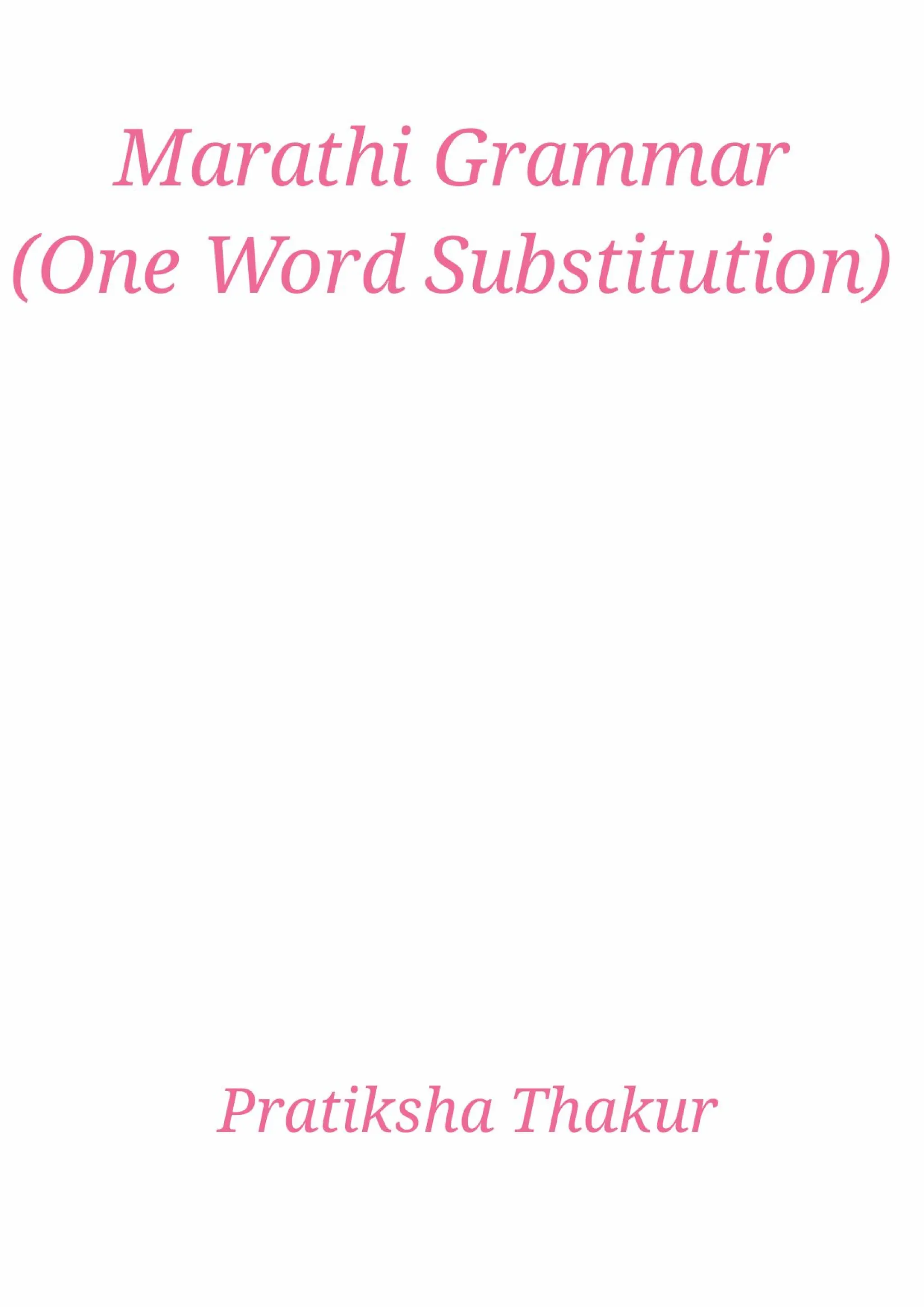 Marathi Grammar (One Word Substitution) | PDF